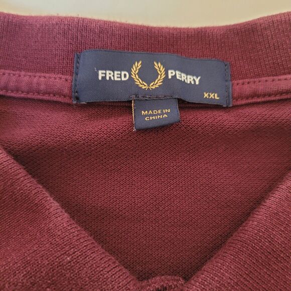 Fred Perry Polo Shirt Men’s XXL Burgundy Red Twin Tipped Cotton Classic - Picture 3 of 8